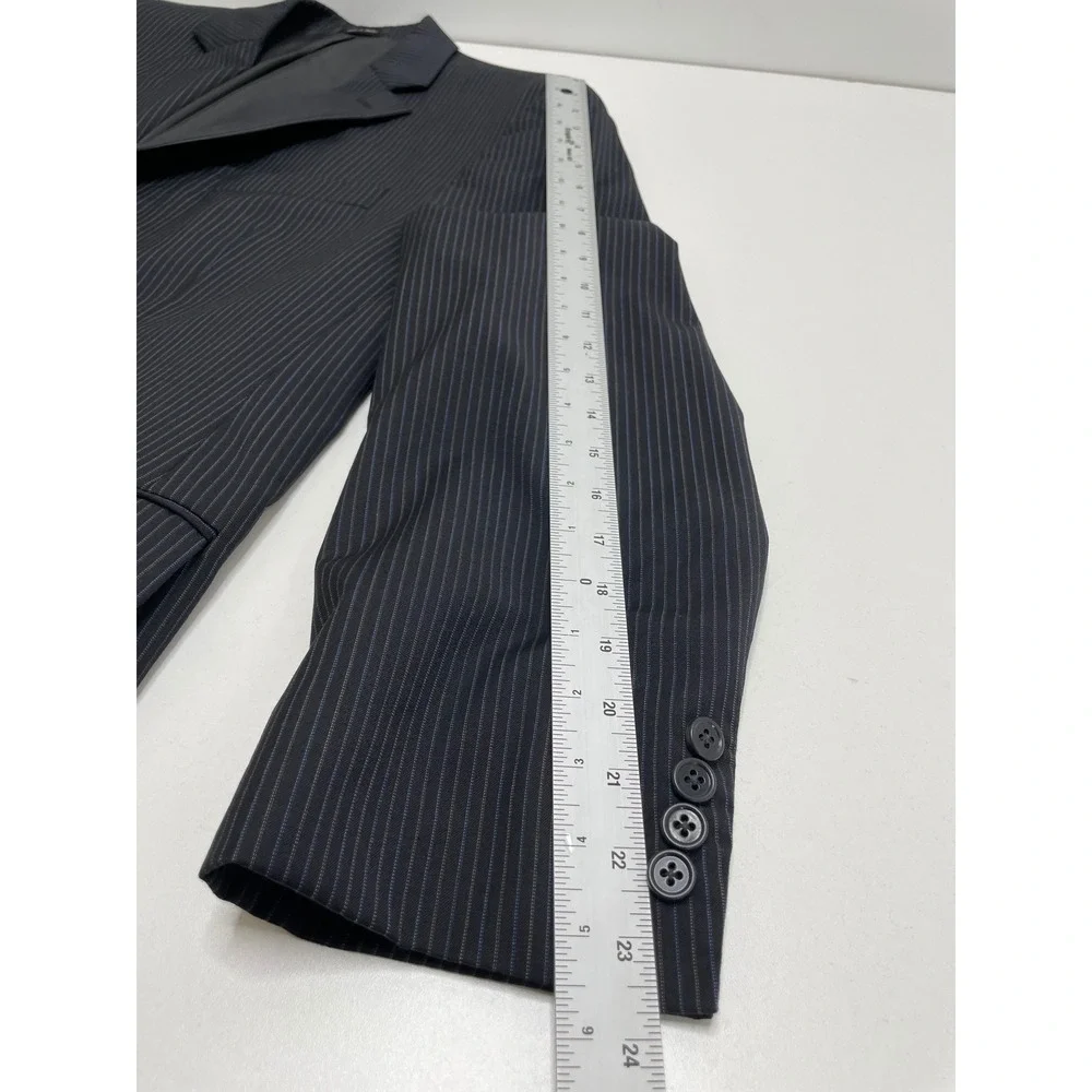 Franco Tassi Wool Pinstripe Blazer Black Grey Mens 44R Business Coat Suit Jacket